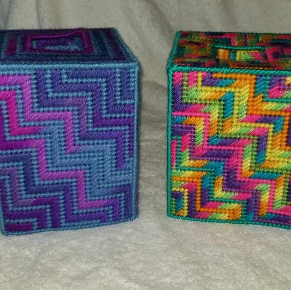 Zig Zag Handmade Needlepoint Tissue Box Covers - Picture 1 of 4